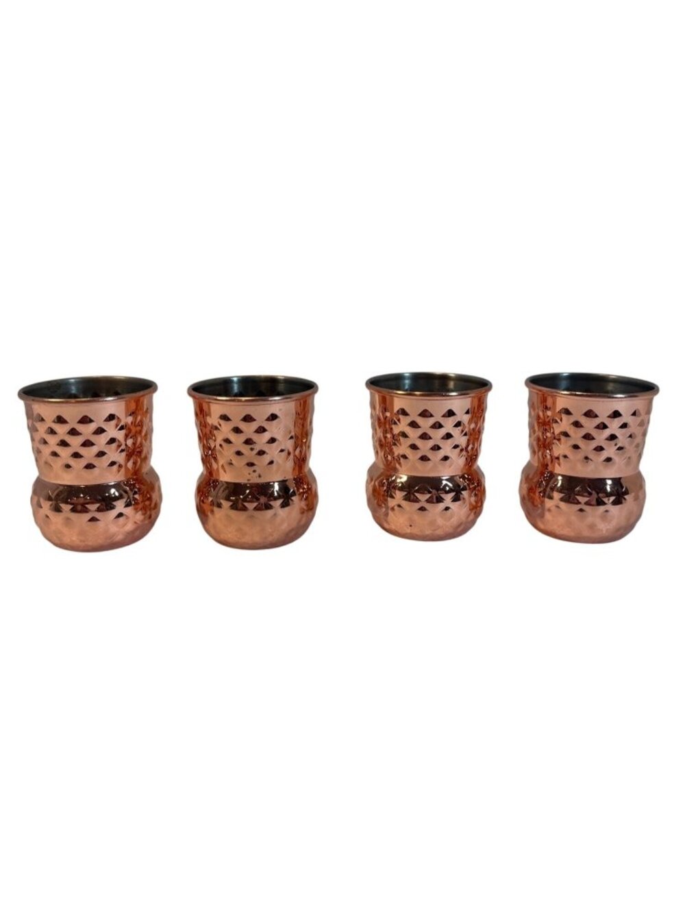 Set Of 4 Hammered Copper Shot Glasses With Stainless Steel Lining 2-Inch Height